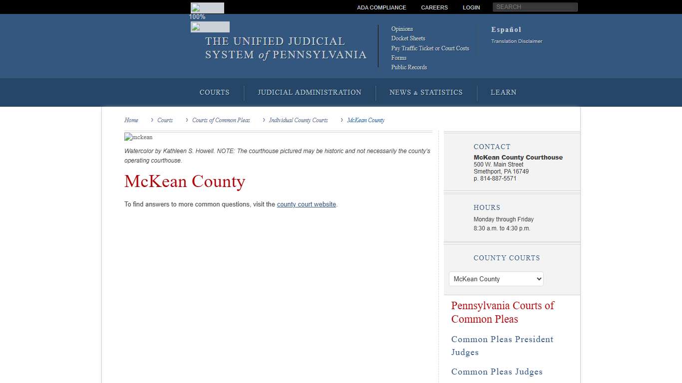 McKean County Individual County Courts Courts of Common Pleas Courts Unified Judicial System of Pennsylvania