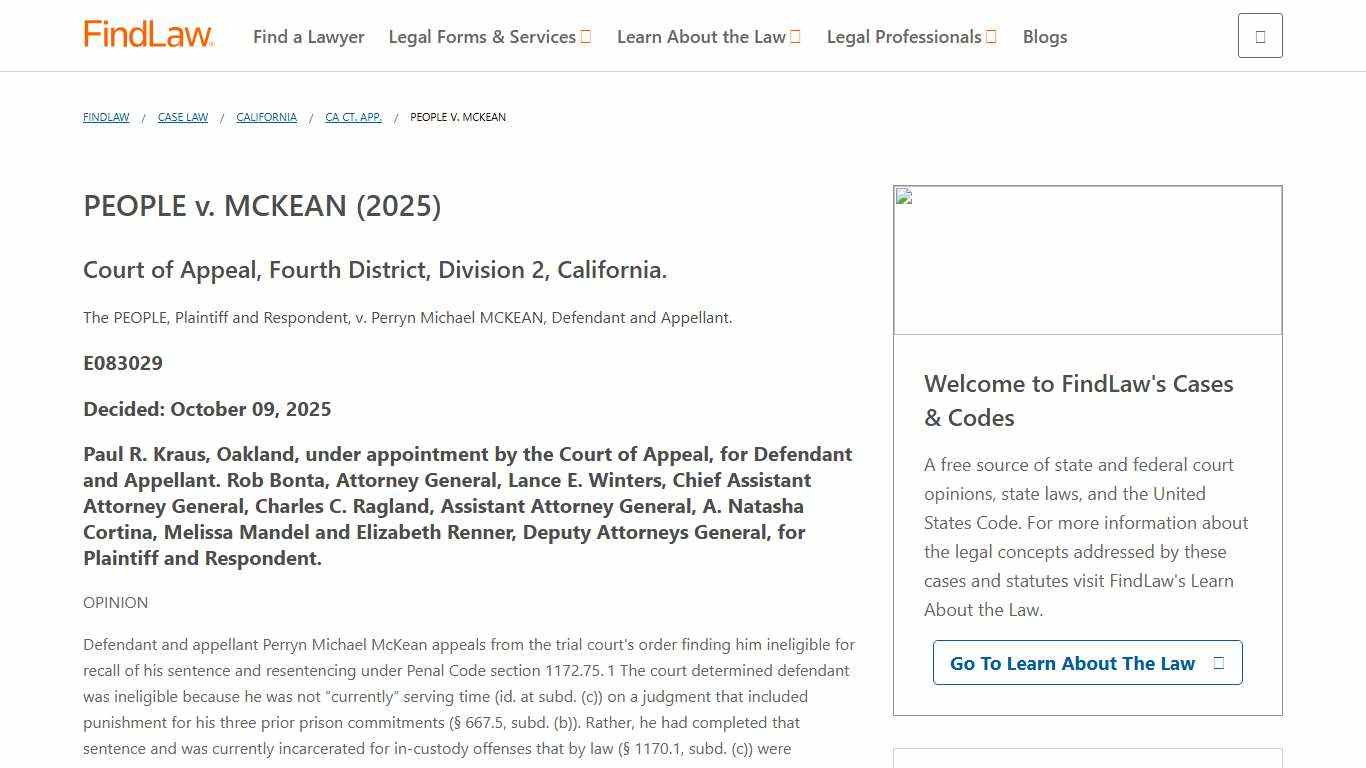 PEOPLE v. MCKEAN (2025) FindLaw