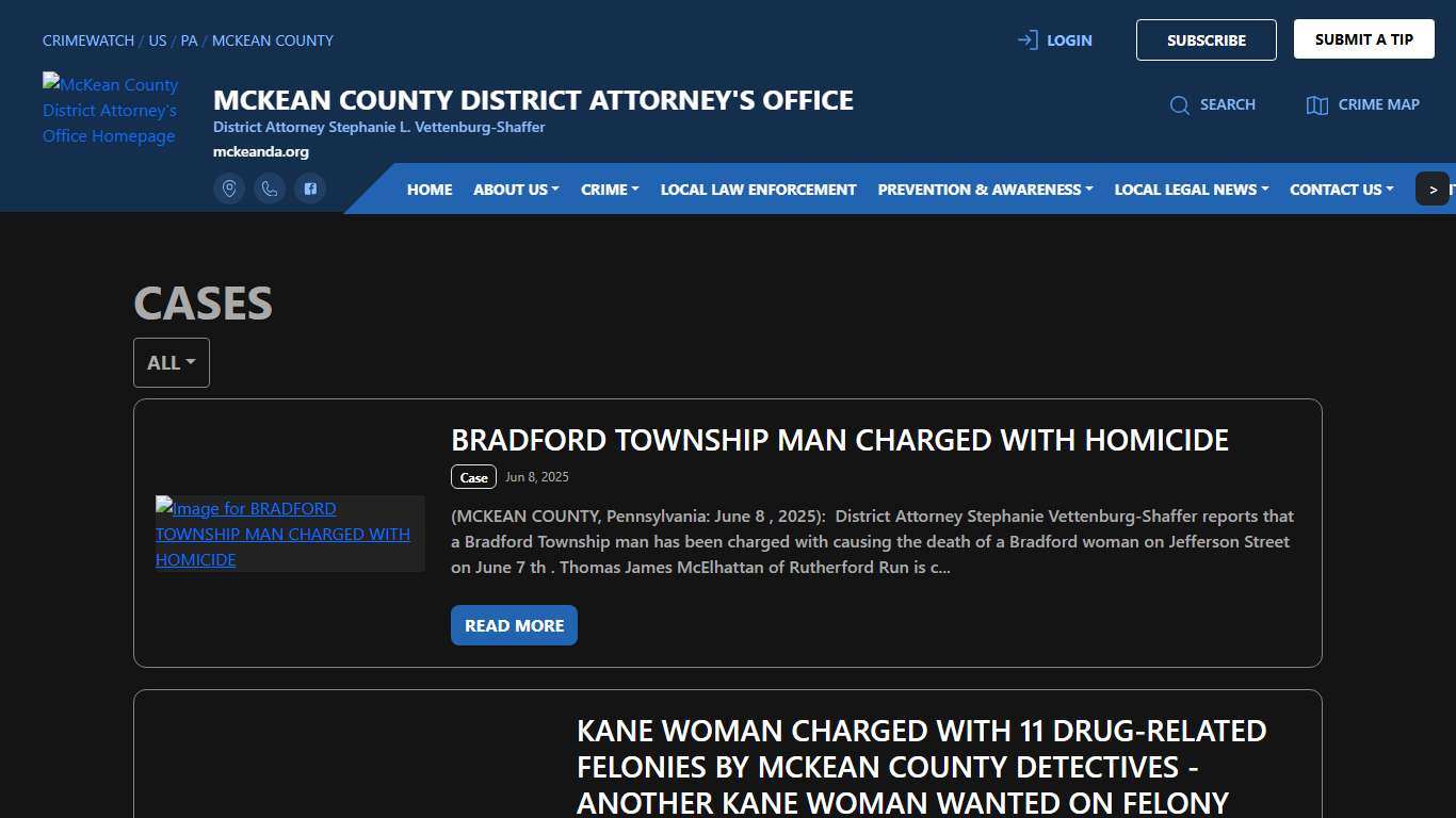 McKean County District Attorney's Office Cases CRIMEWATCH